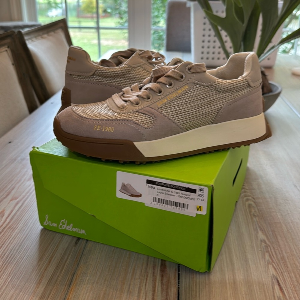 From Sam Edelman, the Layla Suede and Weave Retro Sneakers size 8